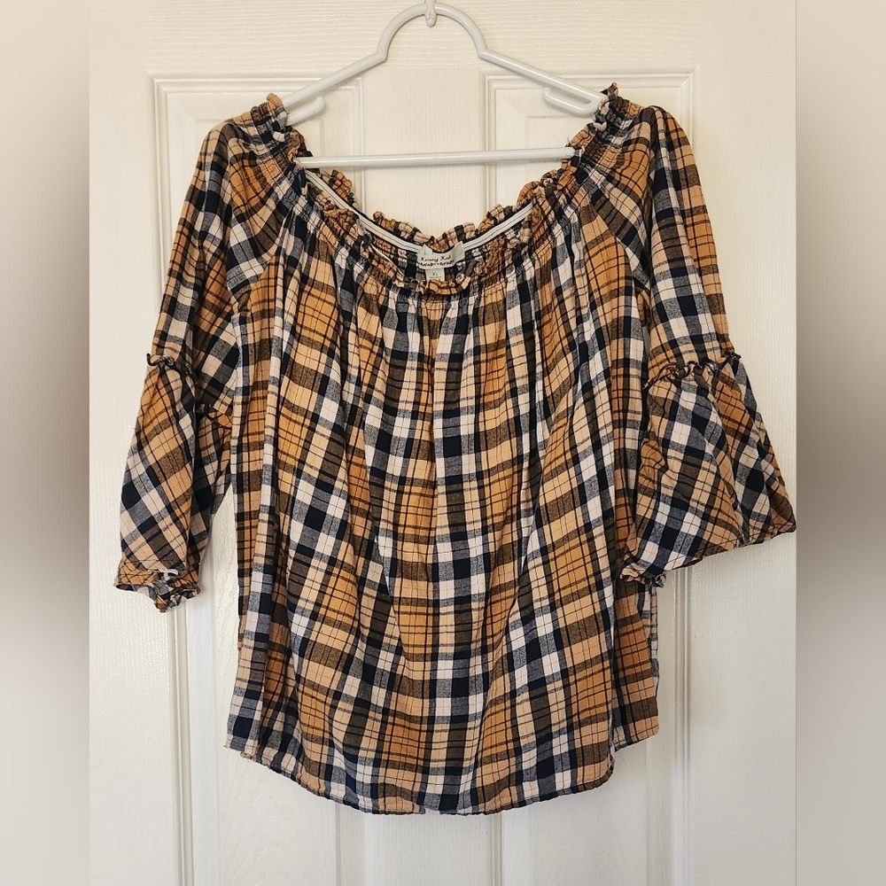 Plaid Flannel Off-Shoulder Top